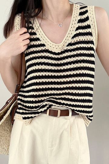[Korean Style] Crochet Crochet Sleeveless Knit Top