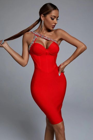 Delux Crystal Bandage Cocktail Dress - Red