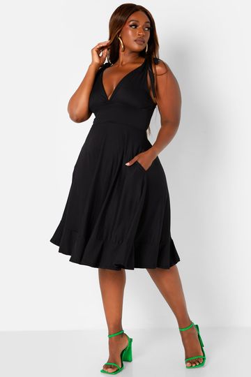 Sweet Talk Tie Strap Midi Skater Dress W. Pockets