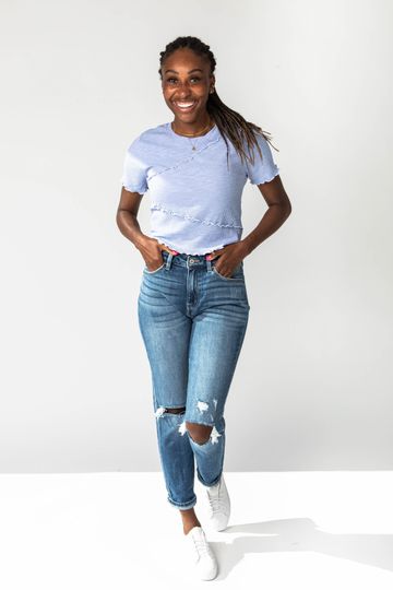 The Warner Lettuce Hem Tee in Sky