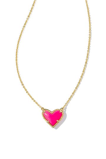 Kendra Scott Ari Heart Gold Pendant Necklace in Neon Pink Magnesite