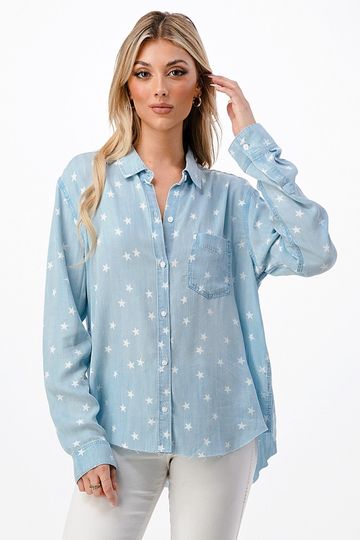 DENIM STAR BUTTON DOWN SHIRT