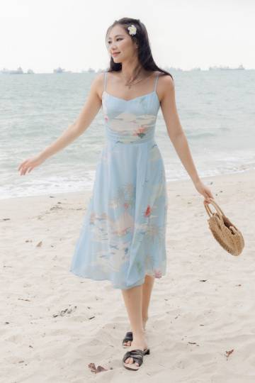 BALI Kanya Bali Printed V Neck Sleeveless Cami Maxi Dress Sky