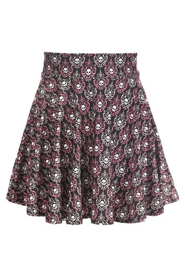 Premium Pink & White Skulls Stretch Lycra Skirt
