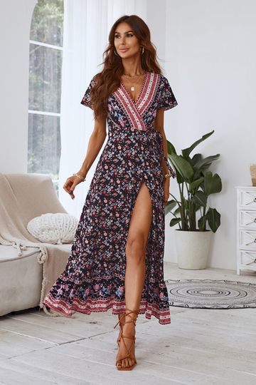 Kora Lace Up Ruffle Maxi A-shape Dress