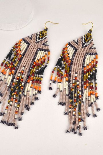 Indian Seed Bead Long Dangle Earrings 4 Different Colors You Choose Boho Tribal Beaded Statement Earrings