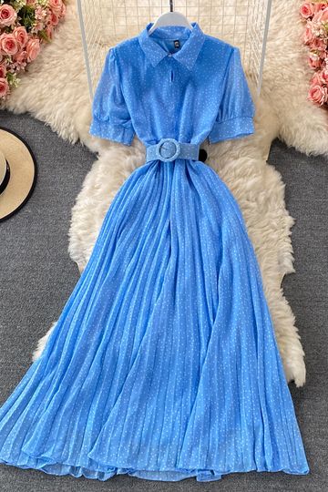 Vintage Polkadot Print Belted Maxi Dress