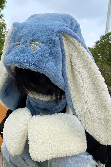 Cute Rabbit Ears Warm Plush Hat Scarf