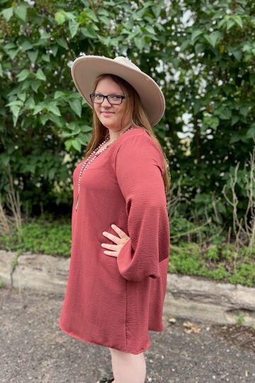 V-Neck Balloon Long Sleeve Dress