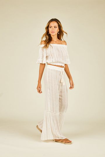 Ivory Sequin Off Shoulder Top