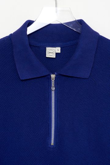 Zip Polo - Navy Blue Cotton Knit Mesh