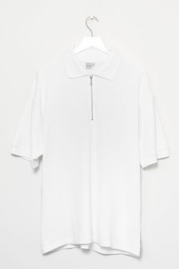 Zip Polo - White Cotton Knit Mesh
