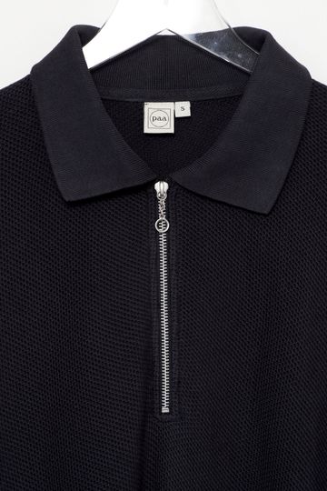 Zip Polo - Off Black Cotton Knit Mesh