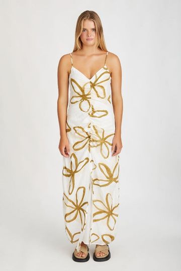 ZULU & ZEPHYR - OLIVE FLOWER LINEN DRESS