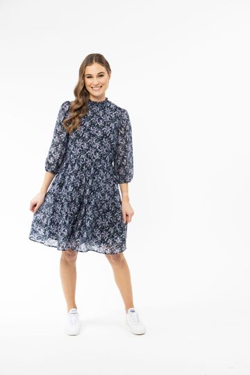 Seeking Lola Fairlie Smock Dress - Navy Garden Bloom