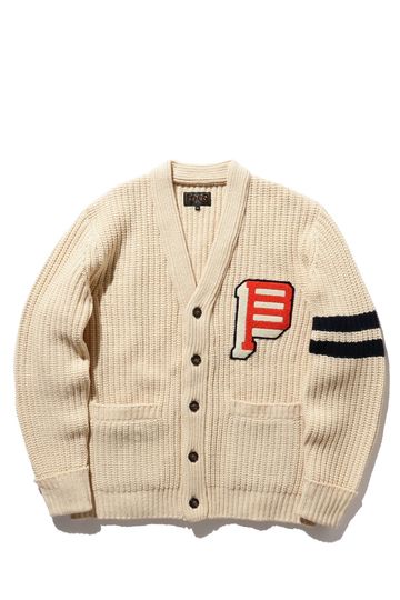 Beams Plus Cardigan Lettered 3G Ivory