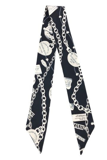 TIFFANY & CO. Black Silk Chain Charm Bandeau Scarf