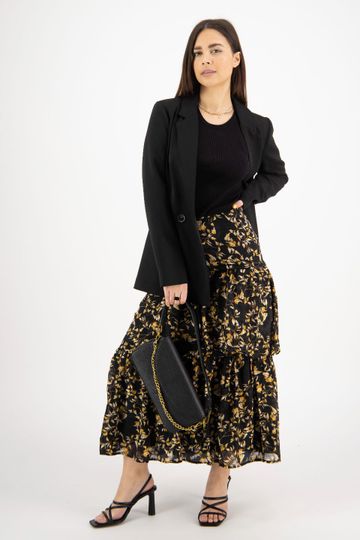 Among the Brave Amelia Gold Floral Asymetrical Tiered Skirt