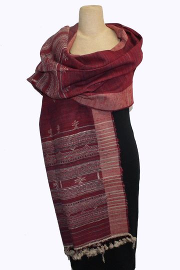 Rajan Vankar Shawl, Burgundy/Tan