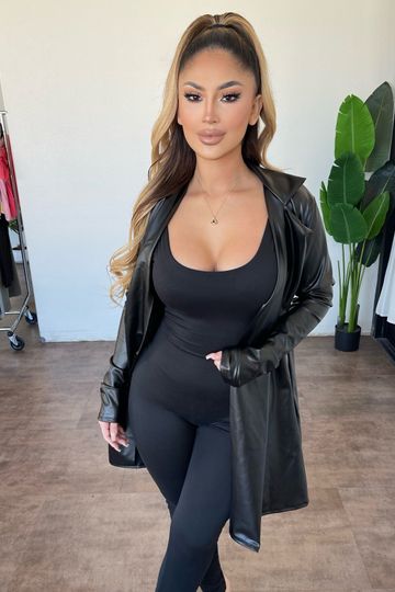 Ashley Faux Leather Coat(Black)