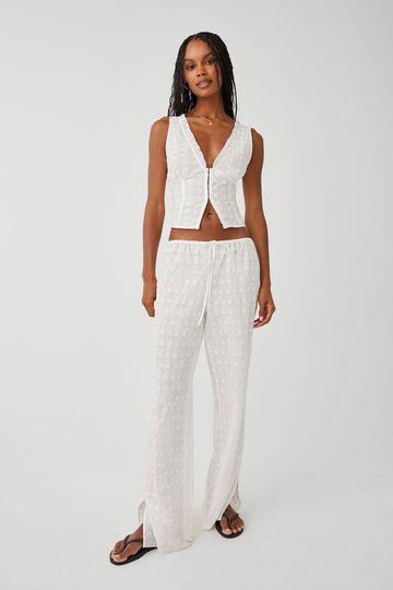 Daisy Eyelet Low Rise Pant - White