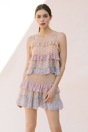 Dainty Floral Tiered Skirt Set