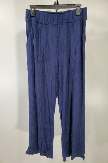 Shana -Navy Crinkle Knit Wide Waistband 2 Pocket Long Solid Side Slit Pant