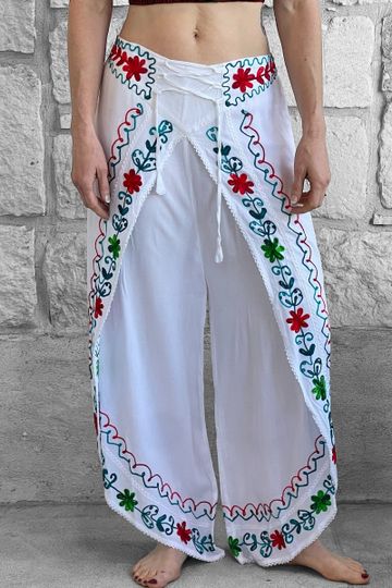 'Split' Indian Rayon Pants - White