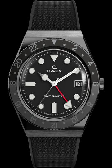 Q Timex GMT 38mm Synthetic Rubber Strap Watch