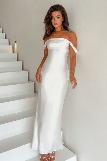 Ella White Off Shoulder Formal Dress