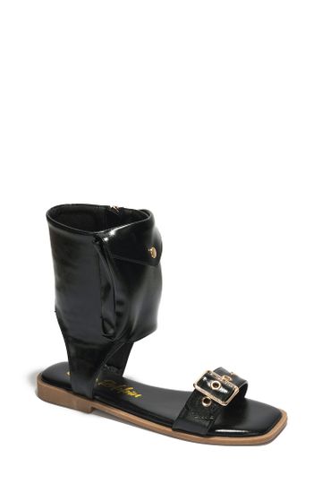 Natalie Metallic Pouch Buckle Ankle Strap Square Toe Sandals