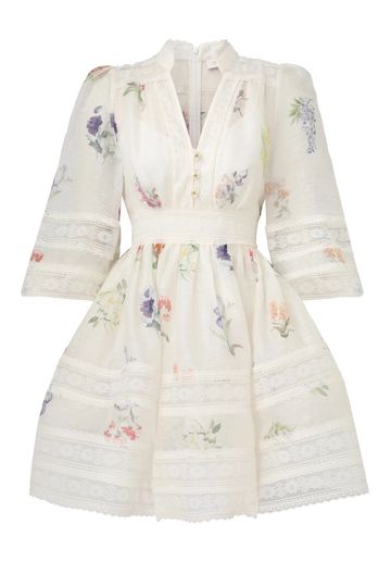 NATURA V NECK LACE MINI DRESS - Multi Botanical Ivory