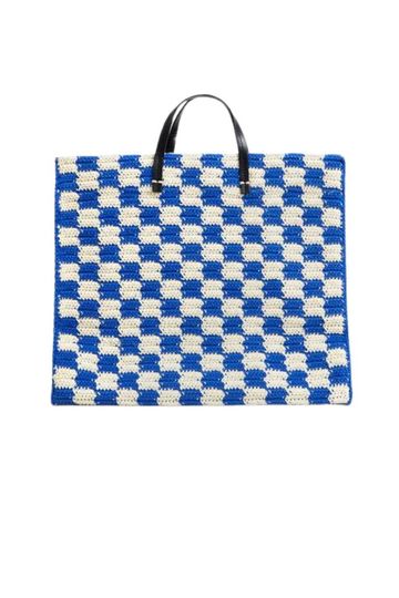 Clare V. Summer Simple Tote in Cobalt & Cream Crochet Checker