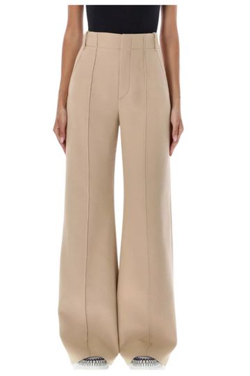 Chloe Pearl Beige High Waist Pleated Wool Pants