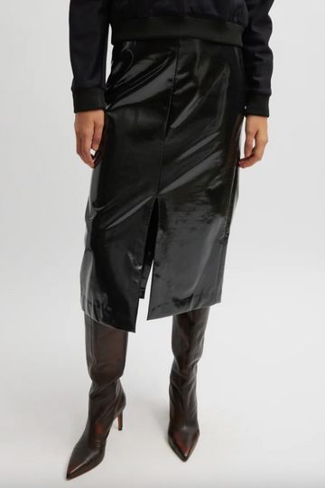 Glossed Jersey Pencil Skirt - Black
