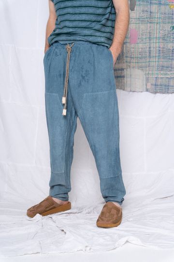 P70 Pleated Easy Pant Wild Silk & Hemp Uneven Dye Teal