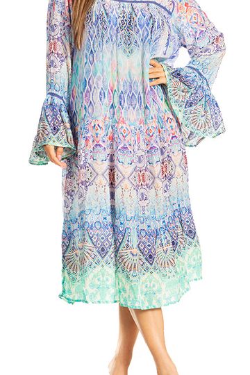 Sakkas Womens Ruffled Sleeves Scoop Neck Summer Short Tiered Dress/Loungewear