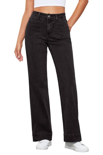 Women's Bell Bottom Full Length High Waisted Denim Regular Fit Slight Stretch Jeans