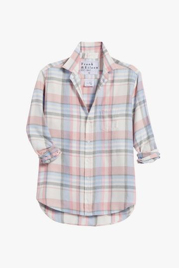 Frank & Eileen Relaxed Button Up Shirt Pink & Blue Gray Plaid (Italian Cashmere Touch)