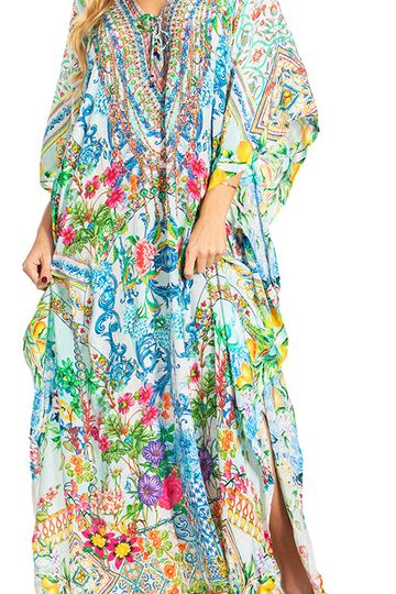Sakkas Georgettina 2025 Flowy Rhinestone V Neck Long Caftan Dress / Cover Up