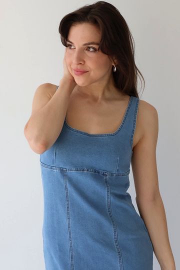 Washed Denim Bodycon Midi Dress