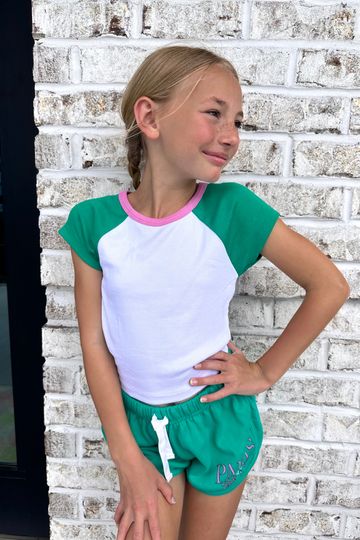Green And White Raglan Tee