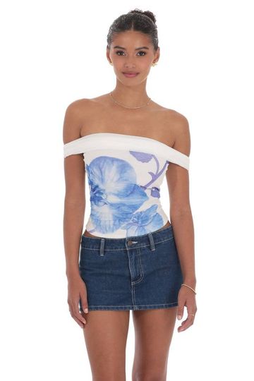 Floral Mesh Off Shoulder Top
