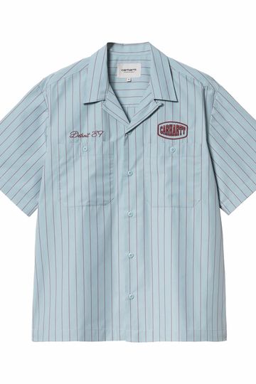Carhartt WIP Short Sleeve Hendry Shirt (Frosted Blue/Mulberry Seaton Stripe)
