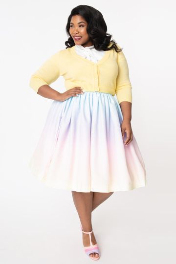 Plus Size 1950s Style Pastel Rainbow Ombre Swing Skirt