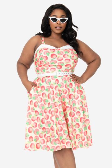 Unique Vintage Plus Size Peaches & Cream Print Rachel Swing Dress