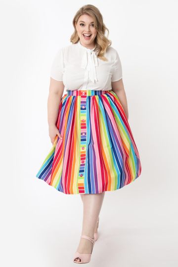 Hell Bunny Plus Size 1950s Over The Rainbow Swing Skirt