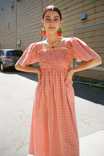 Toni Midi Dress - Terracotta Gingham