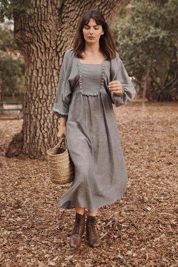 The Lucinda Dress | Charcoal Stripe