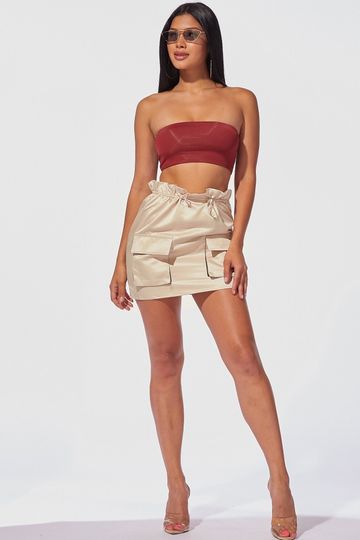 Draw you Close Satin Mini Skirt Nude